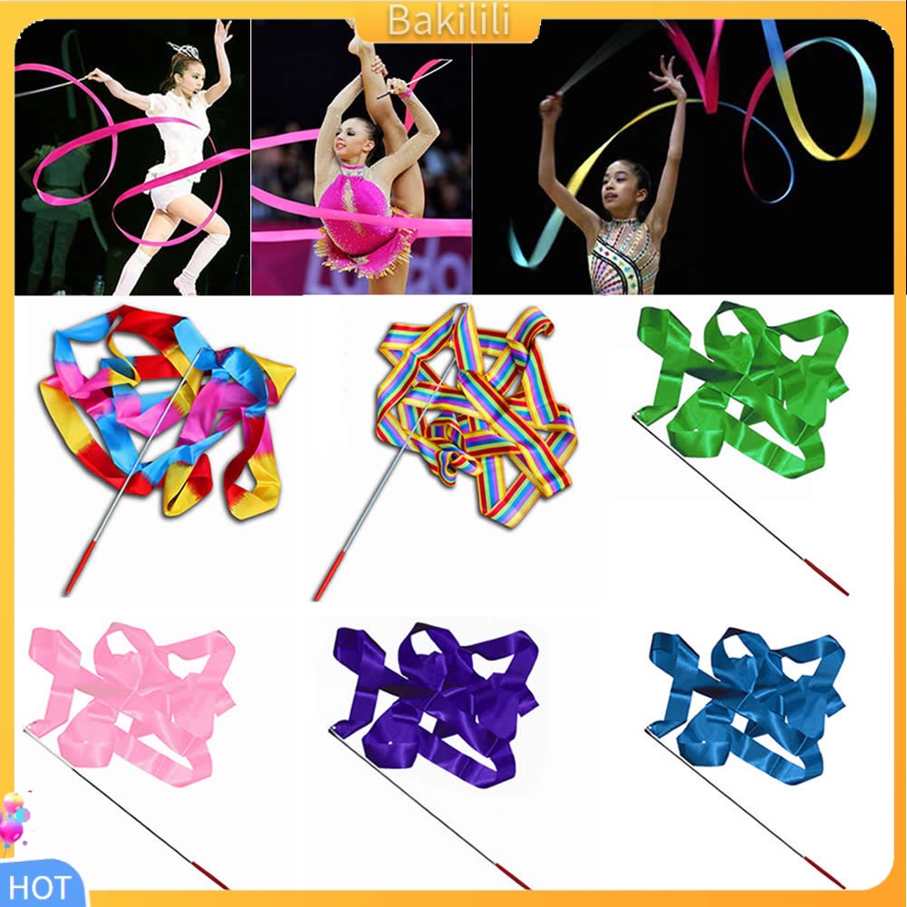 (Bakilili) 4M Colorful Dance Ribbon Gym Rhythmic Art Gymnastic Streamer
