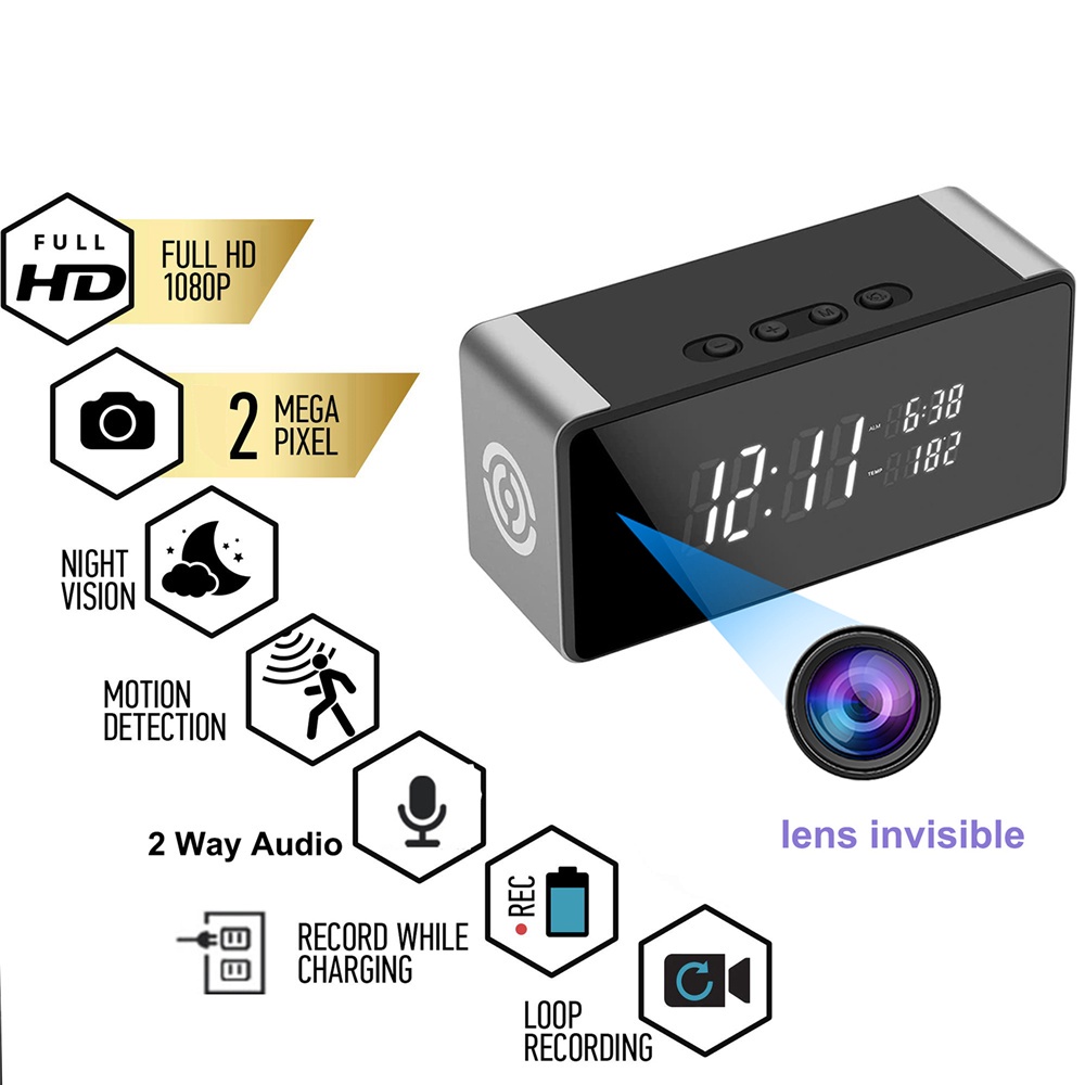 ∋ HD 1080P Alarm Clock Mini Camera Wifi Remote Monitoring Night Vision ...