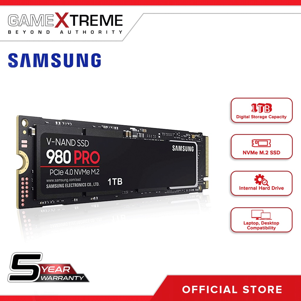 Samsung 980 Pro SSD 1TB M.2 NVMe Interface PCIe Gen 4x4 Internal
