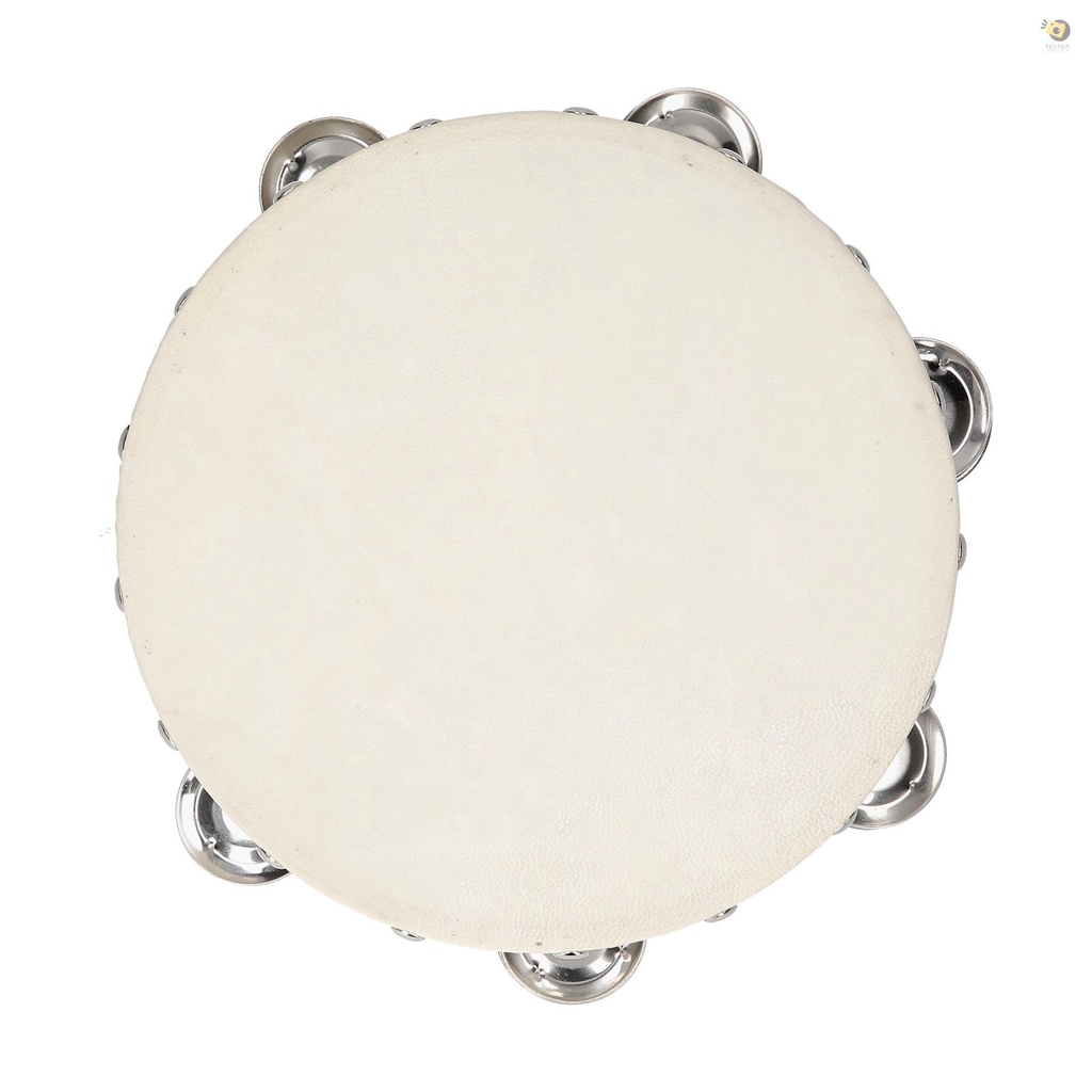 [LOCAL]8 Inch Hand Tambourine with Metal Single Row Jingles Sheepskin