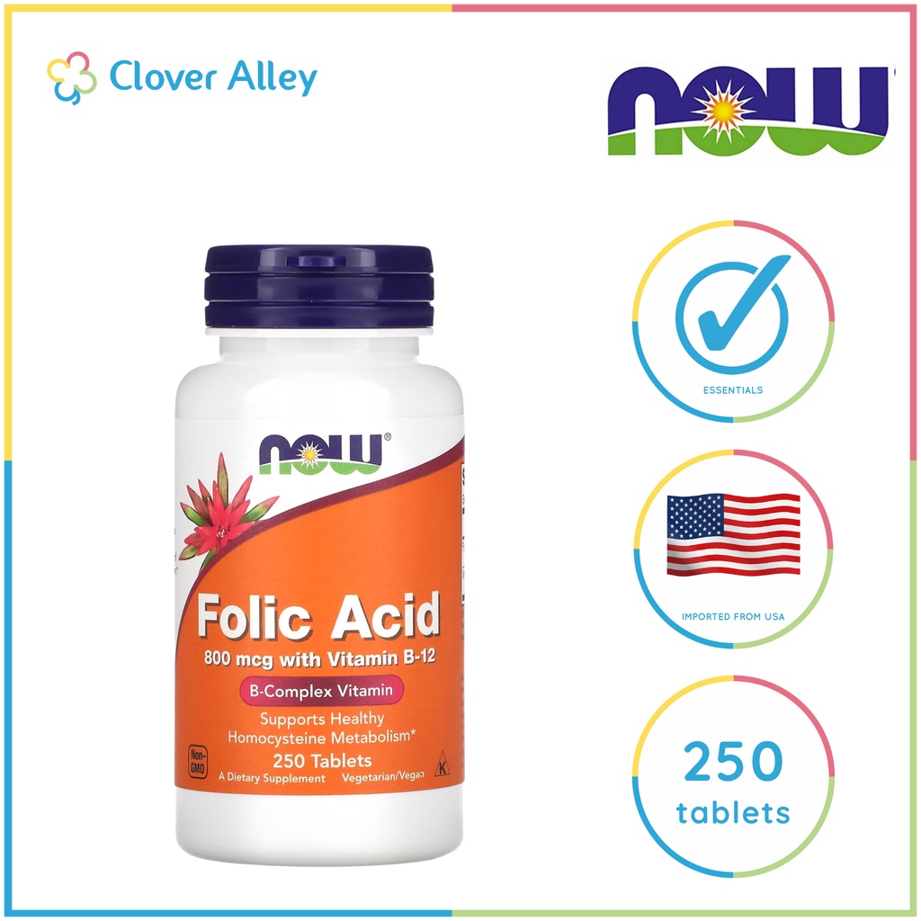 NOW Folic Acid w/ Vit B12 800mcg 250 Tablets (10/2026 expiry) Shopee