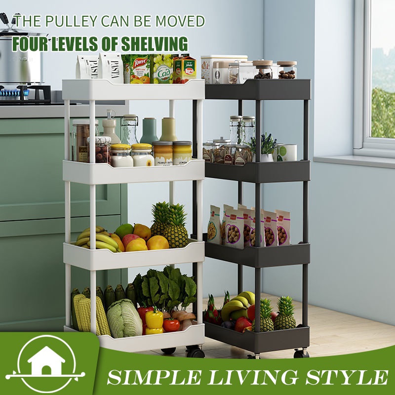 4 Layer Kitchen Shelves Removable Wheeled Shelves Trolley Multilayer