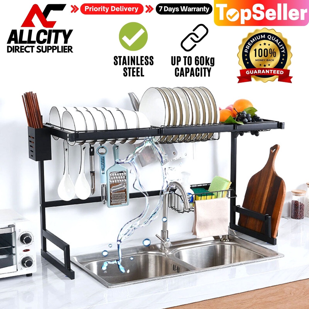 2 Tier Dish Rack with Drainer | Stainless Steel Plates Organizer Rack ...