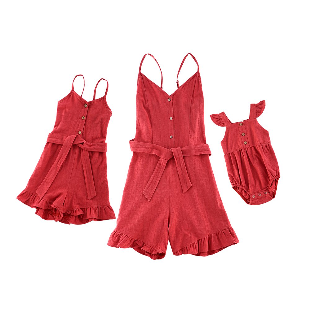 c6qN Family Outfits Matching Overalls Woman Girls Jumpsuits Mother Daughter Romper Mommy and Me