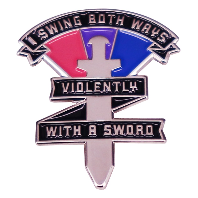 elxV Swing Both Ways Bi Pride Violently with A Sword Enamel Pin LGBTQ