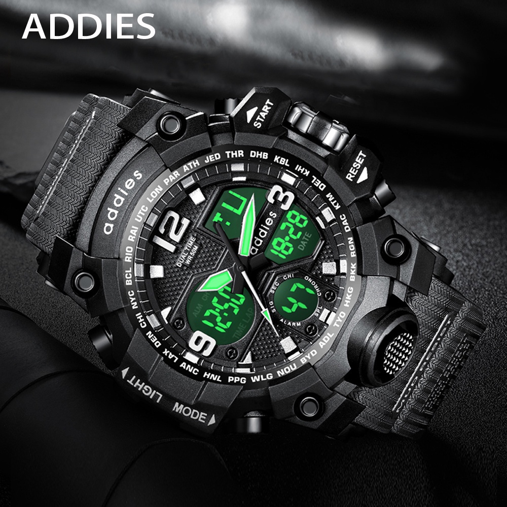 WRPR ADDIES Sports Military Men's Watches Waterproof Dual Display Black ...