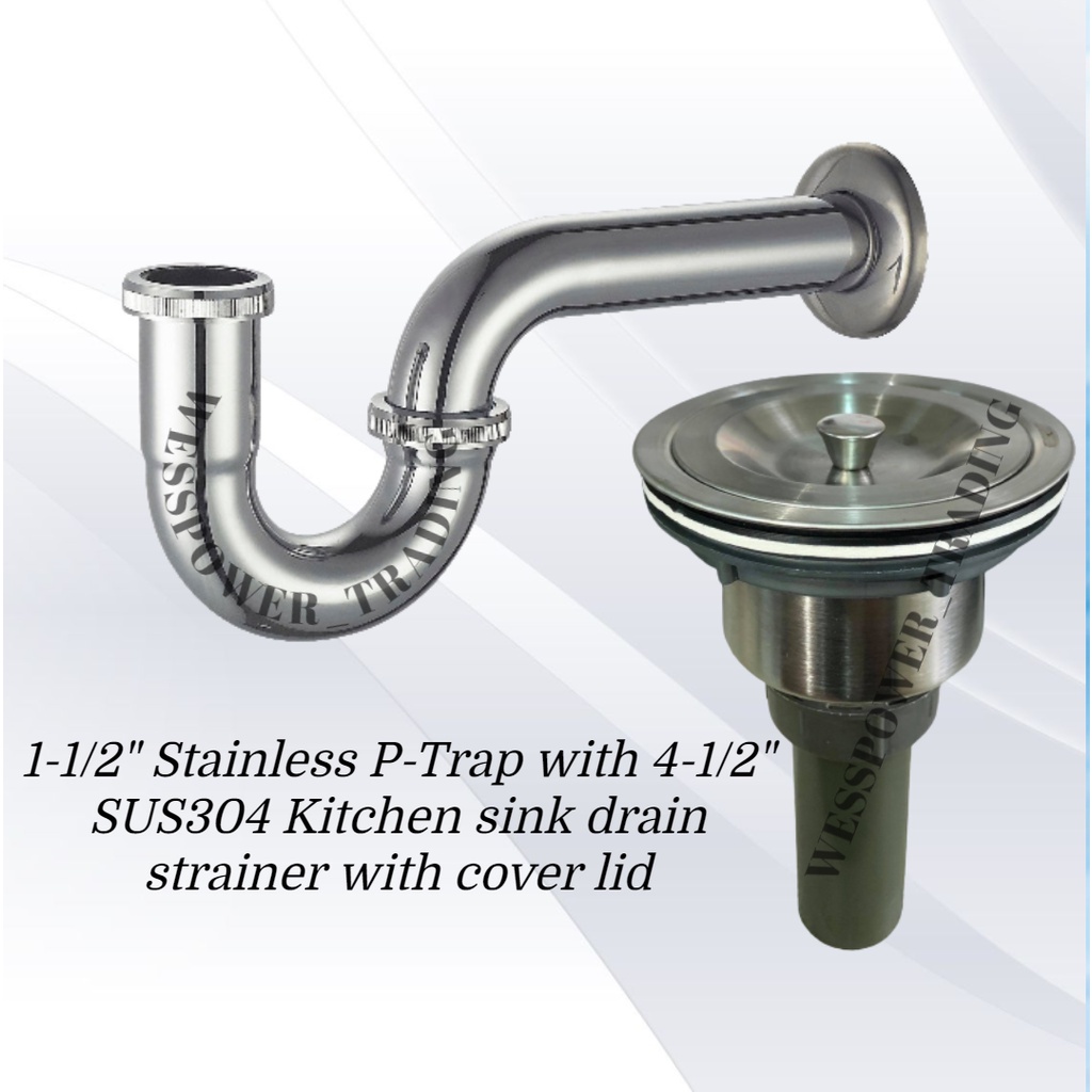 WPT5341 Stainless Lavatory PTrap 11/2" inch with 1pcs 41/2" SUS304 Kitchen Sink Drain
