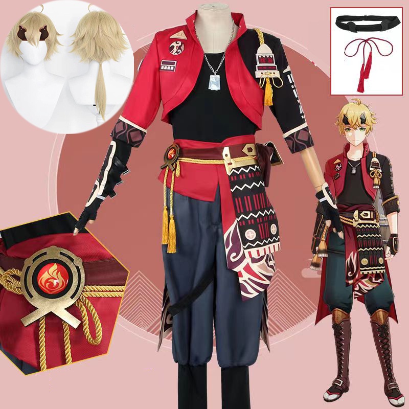 Game Genshin Impact Thoma Cosplay Costume Full Set Headwear Deluxe ...