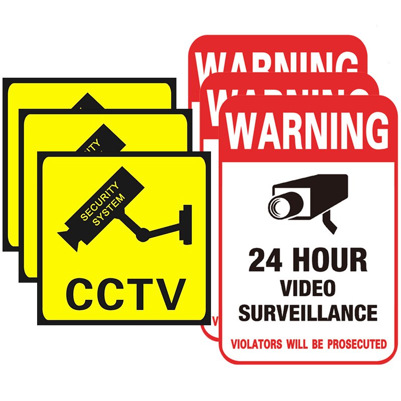 4/8PCS Warning Stickers 24 HOUR VIDEO Surveillance Security Camera ...