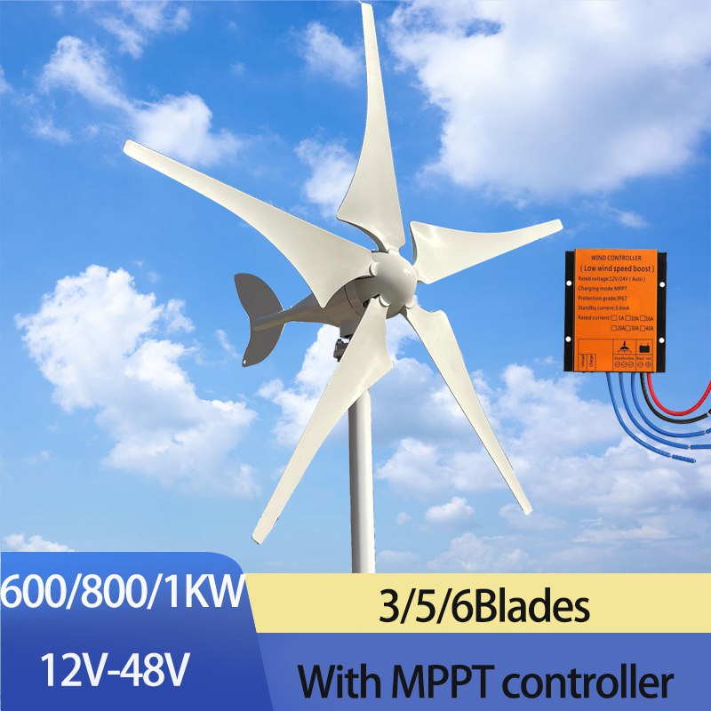 Wind Generator 600w 800w 1000w 48v 24v 12v Portable Windmills Turbine With Mppt Controller 1972