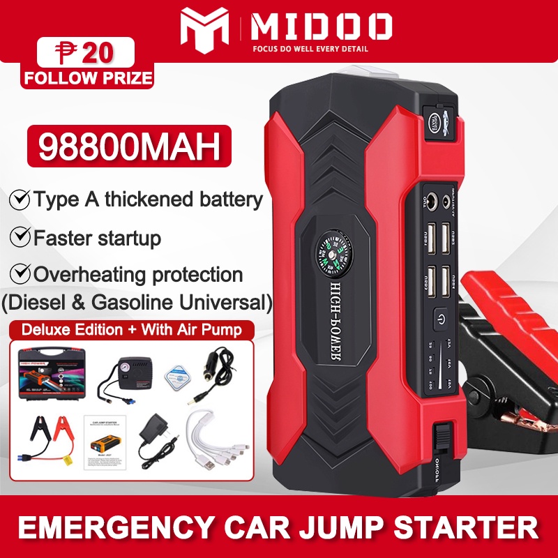 MIDOO Car Jump Starter 12v Multifunction 99800mah Emergency Power Bank ...