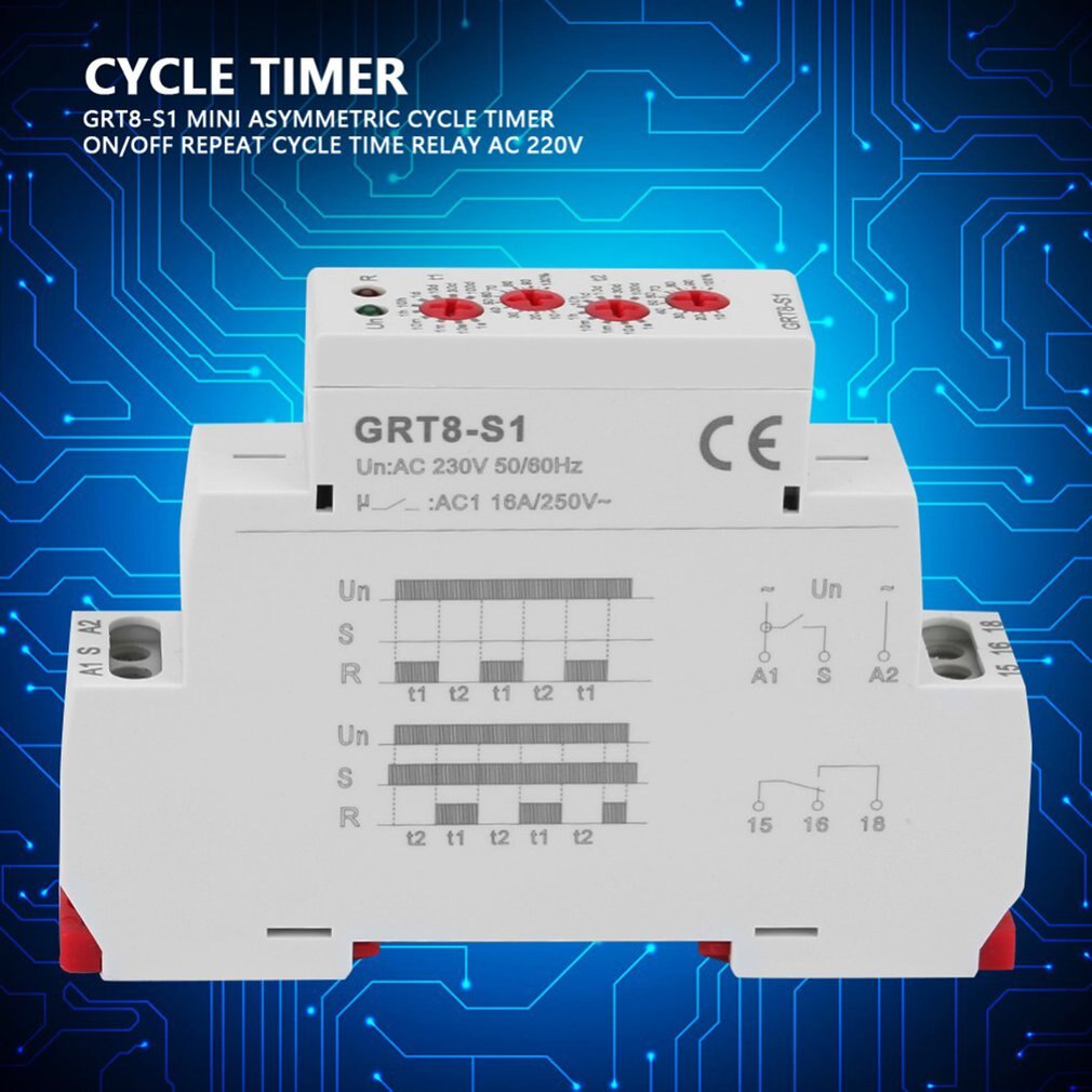 GRT8S1 Mini Asymmetric Cycle Timer ON/OFF Repeat Cycle Time Relay AC