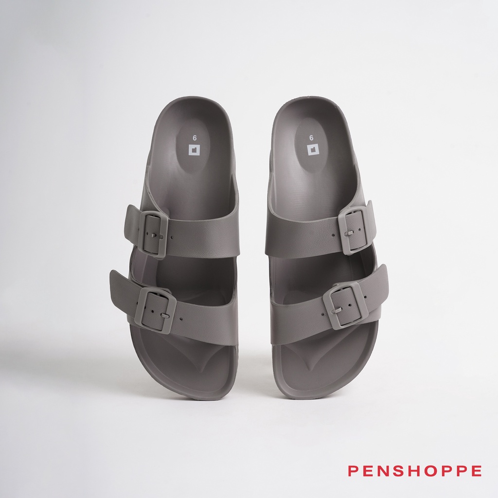 Penshoppe Two Band Slides Slippers For Men (Dark Gray) | Shopee Philippines