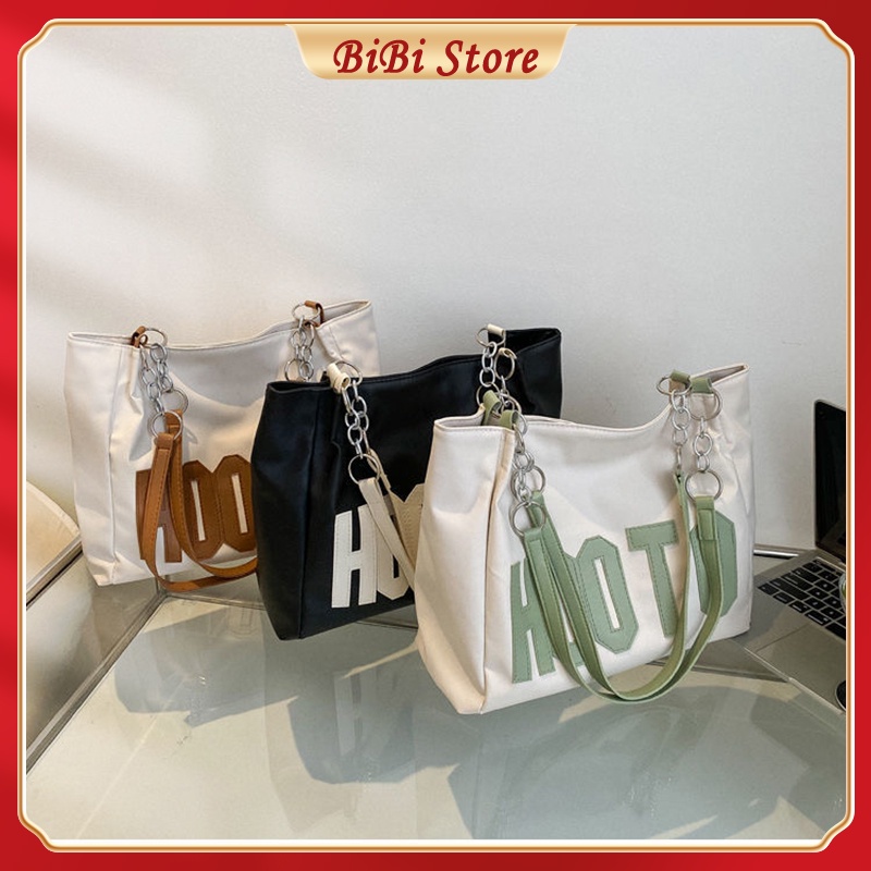 [BiBi] Versatile ins Large-Capacity Bag Female Fashion Letter Stitching  Tote Korean Niche Shoulder Messenger Sling