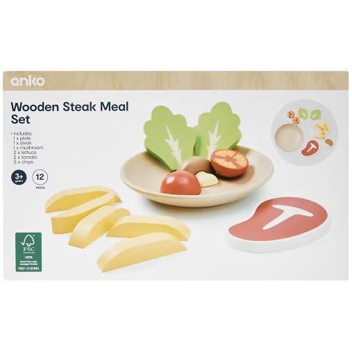 Anko 12 Piece Wooden Steak Meal Set(Wooden/Educational Toy From