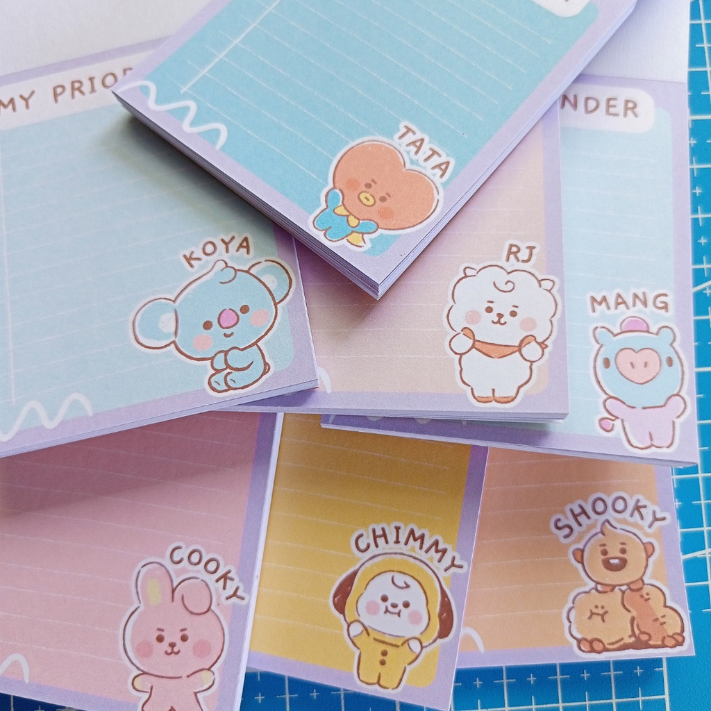 BTS BT21 CUTE Pastel Memo pad Mang Tata Koya Cooky RJ Chimmy Shooky ...