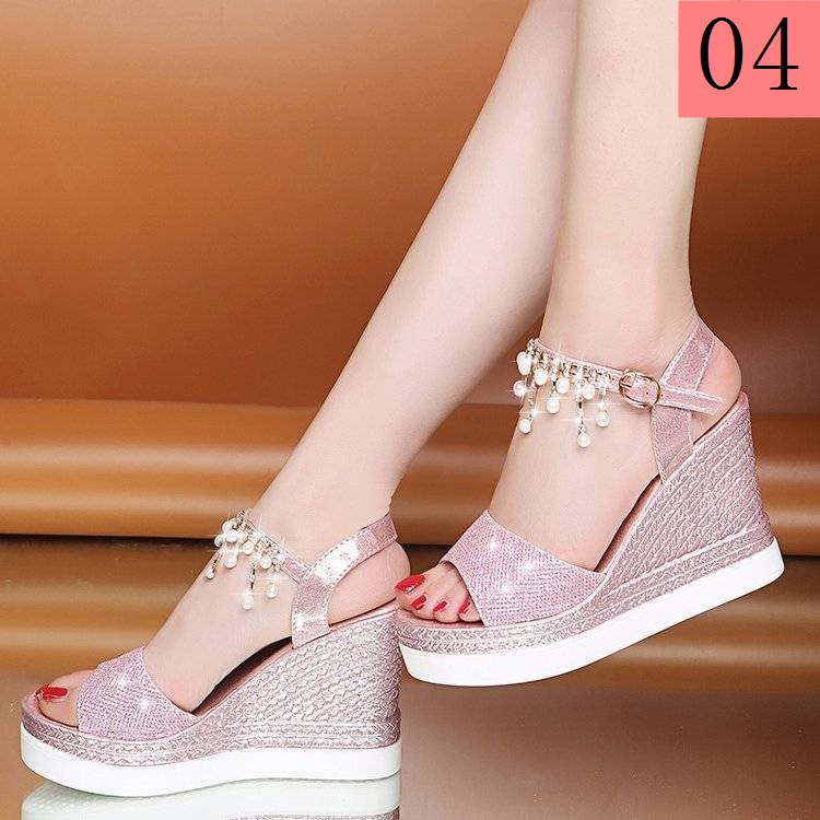 Wedge Heel Fairy Style Sandals Women 2023 New Korean Version Flat Buckle Waterproof Platform Thick Soled Pearl Fish Mouth High Heels Shopee Philippines