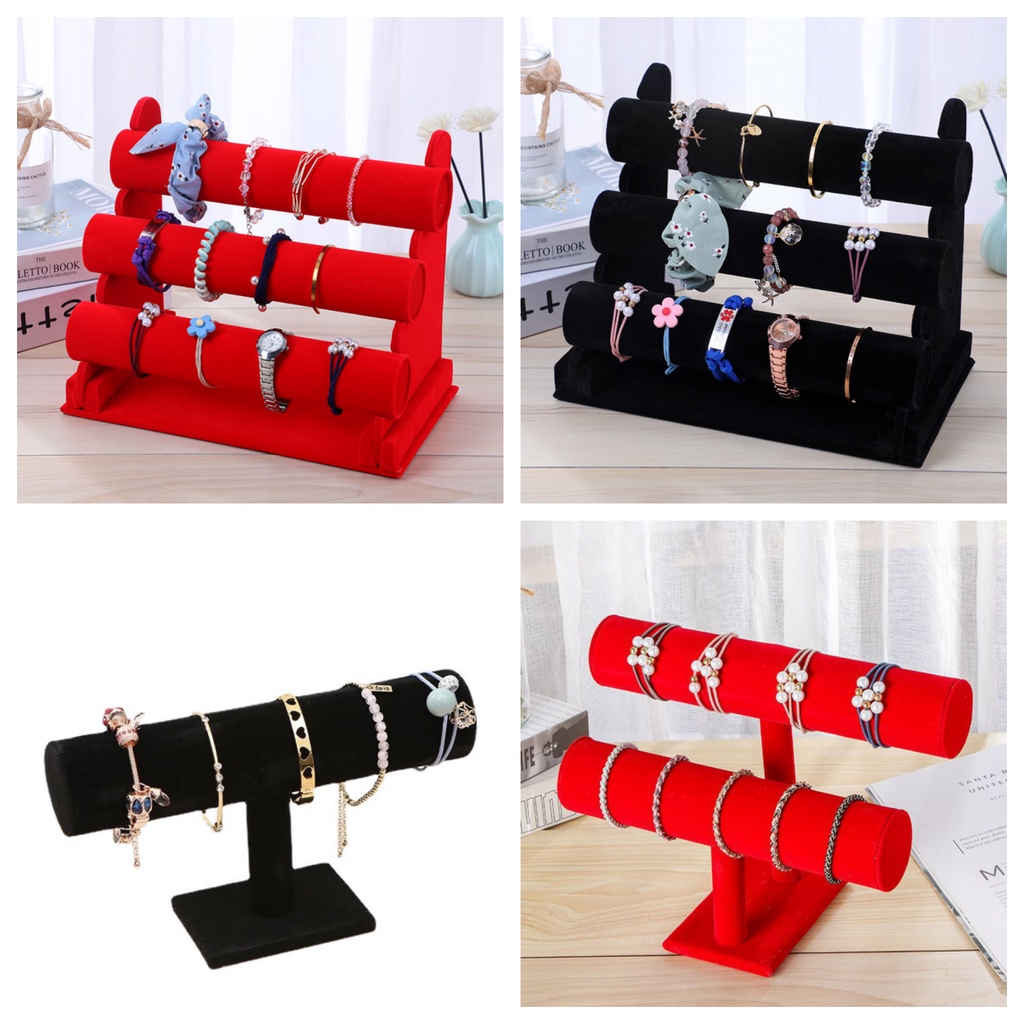 1/2/3 Layer Velvet Bracelet Watch T-Bar Rack shelf Jewelry organizer ...