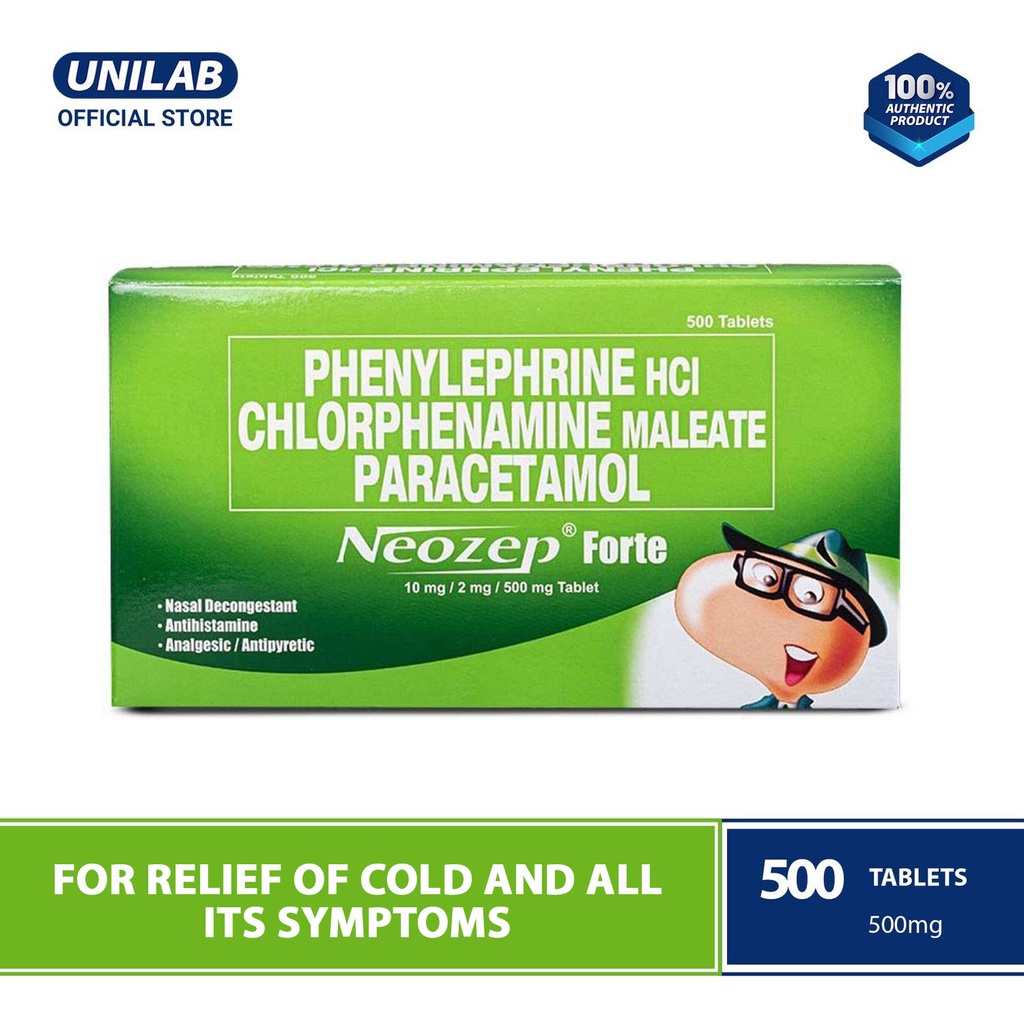 Unilab Neozep 500 Tablets For Fast Relief From Runny Nose Fever