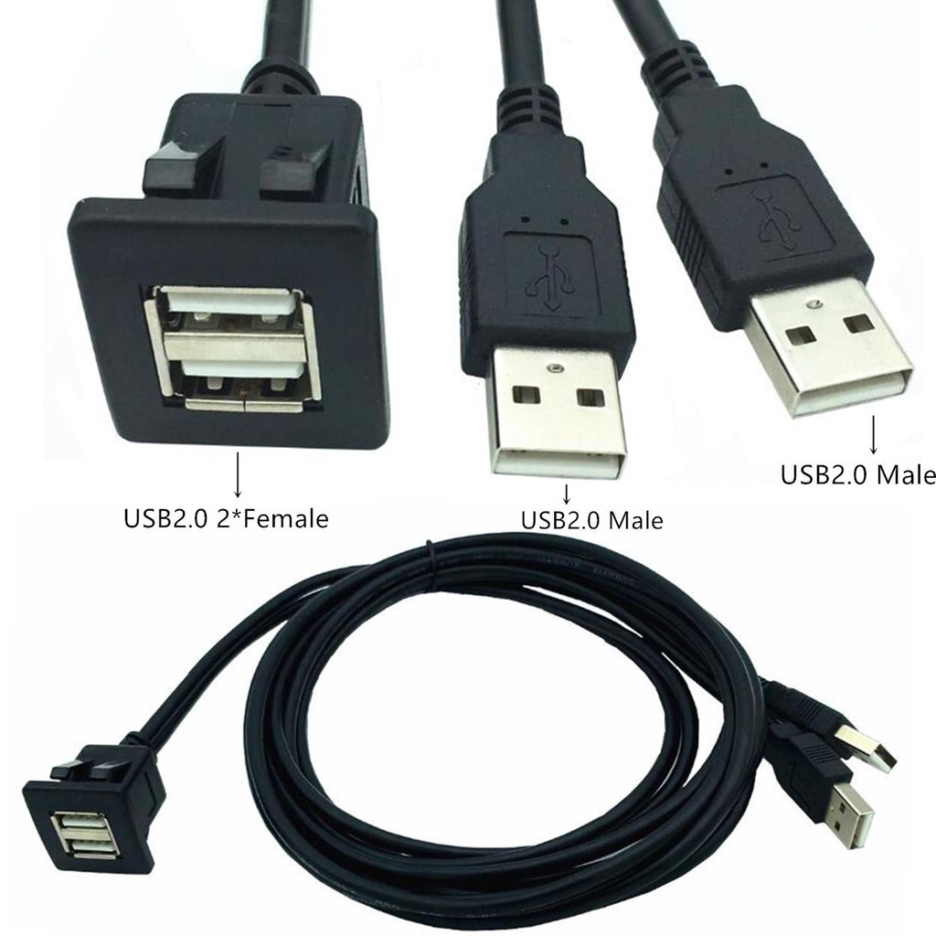 Cables Dual Ports Square USB 2.0 Panel Flush Mount Extension Cable with ...
