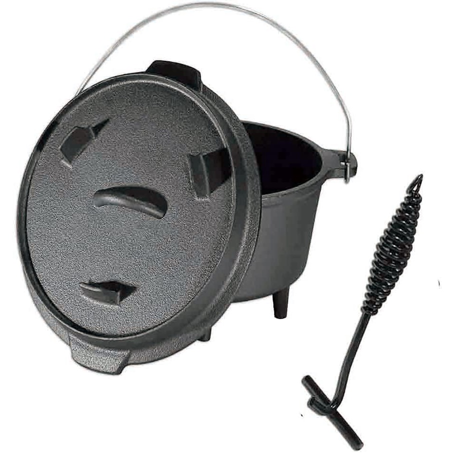 Cast Iron Camping Cookware Classic Round Shape Outdoor Dutch Oven Three