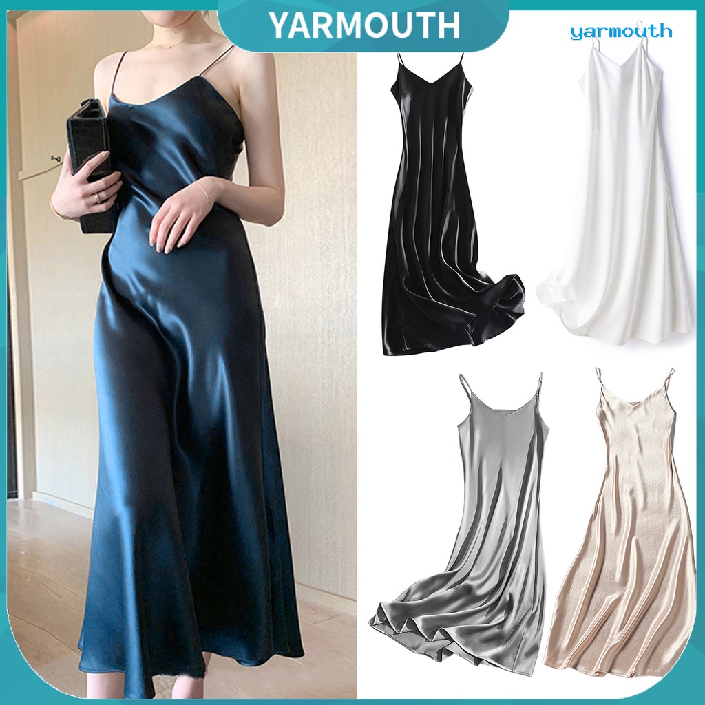 YYR--Women Evening Dress Low Cut V Neck Solid Color Spaghetti Strap ...