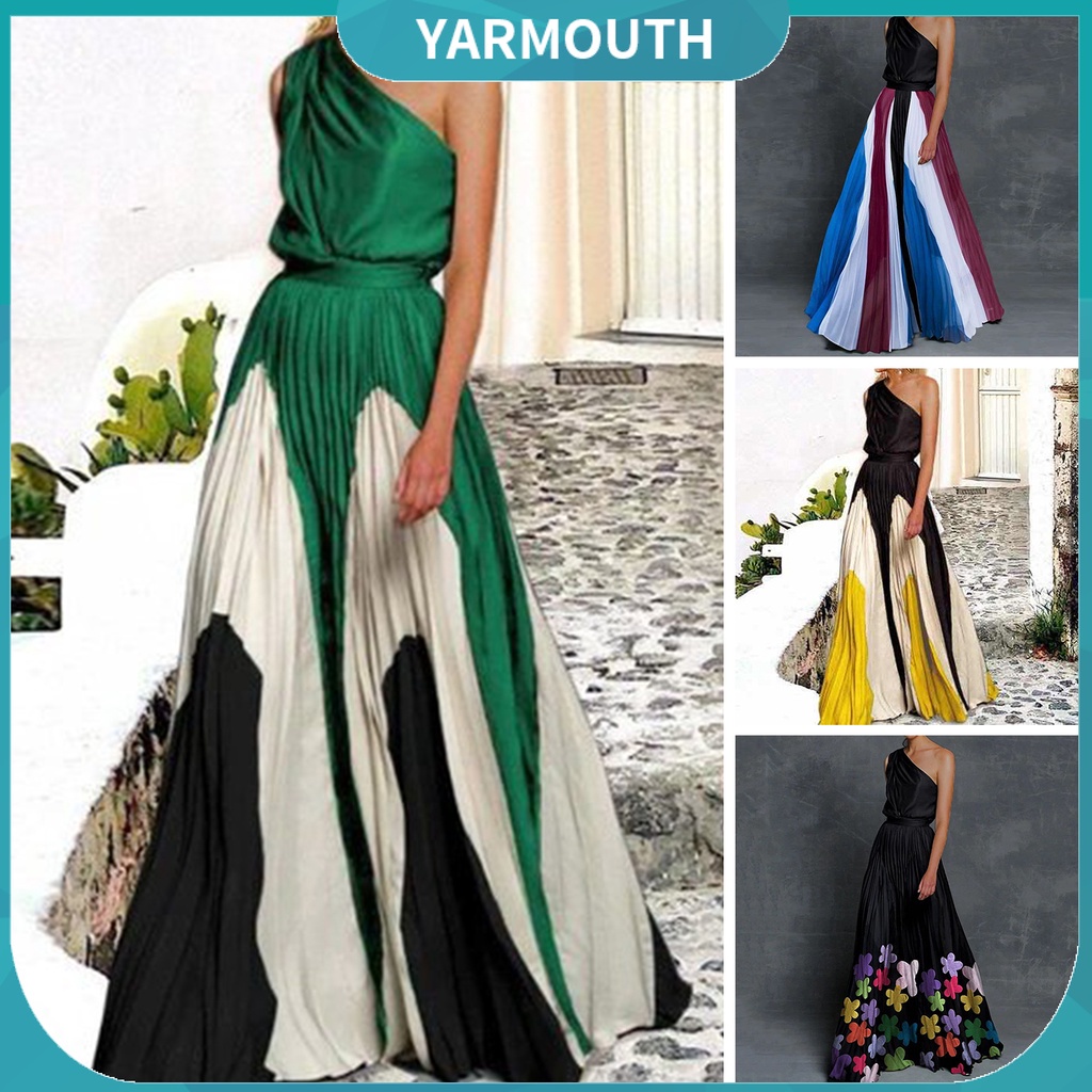 YYR-1 Set Banquet Dress Contrast Color Breathable Floor Length Big Hem ...