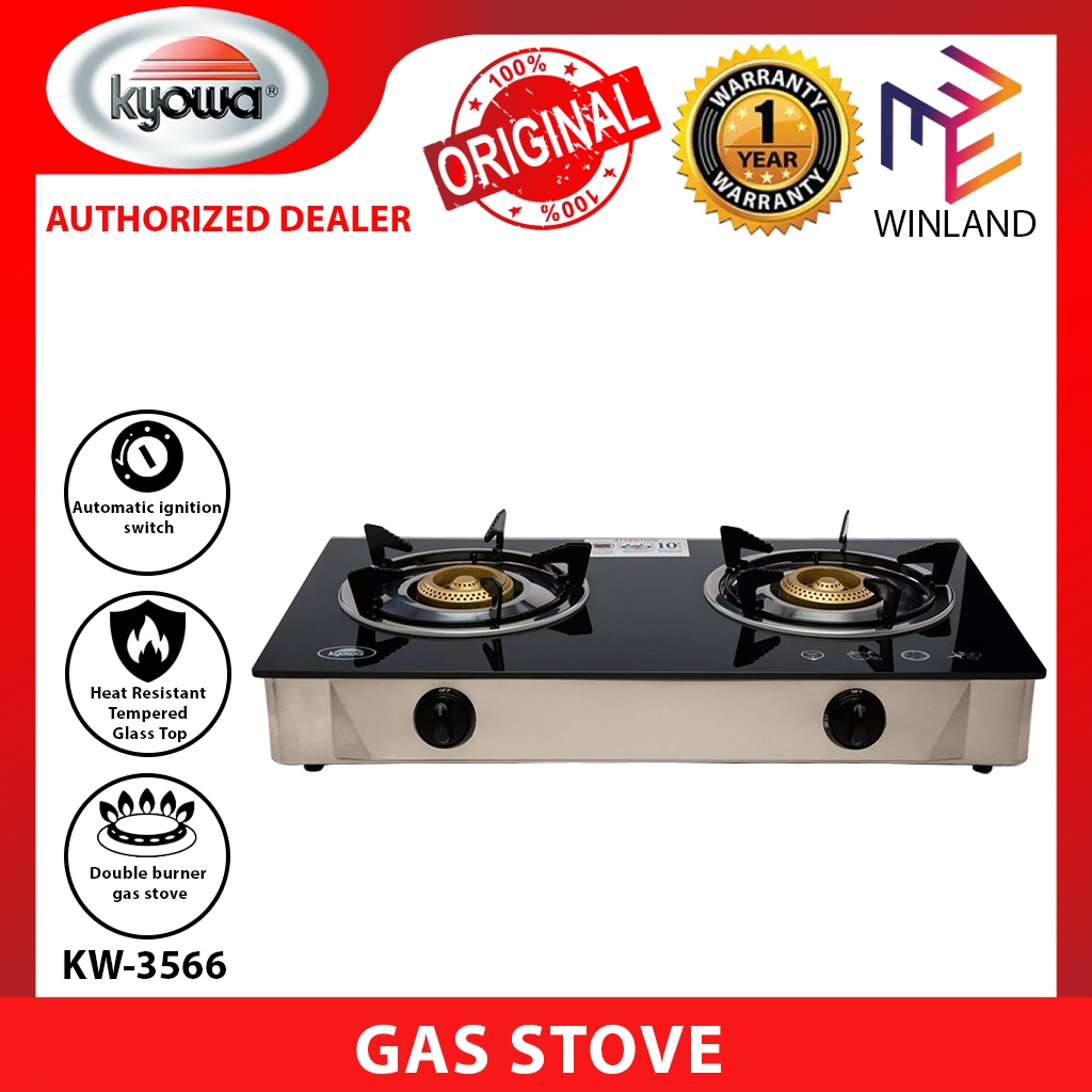 KYOWA by Winland Tempered Glass Double Burner Gas Stove with Cast Iron