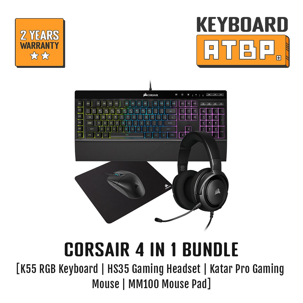 Corsair 4 in 1 Bundle [K55 RGB Keyboard HS35 Gaming Headset Katar