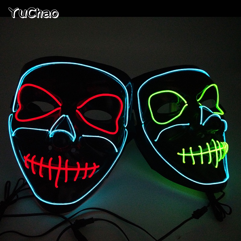 2023 Glowing Horror Face Demon Mask LED Neon Devil Mask Luminous Light ...