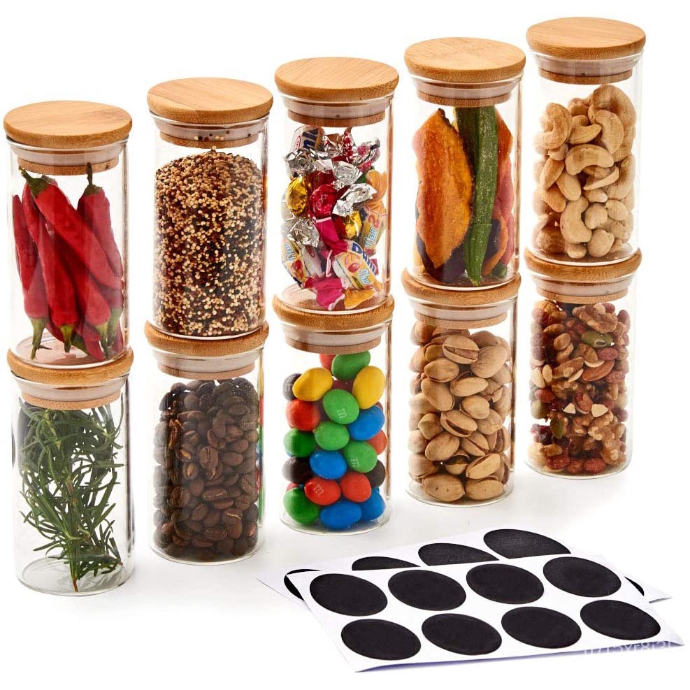 Kitchen Organizer Storage Snack Container Glass Bottles Round Jars ...