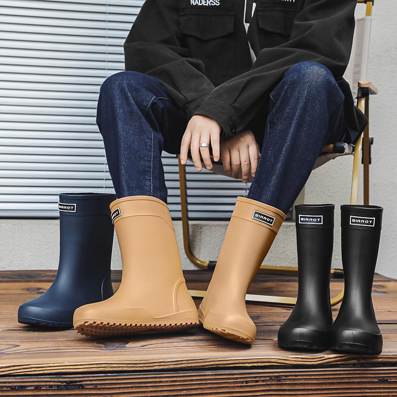 Fashion Men's Rain Boots Rubber Gumboots 2023 Slip on Midcalf