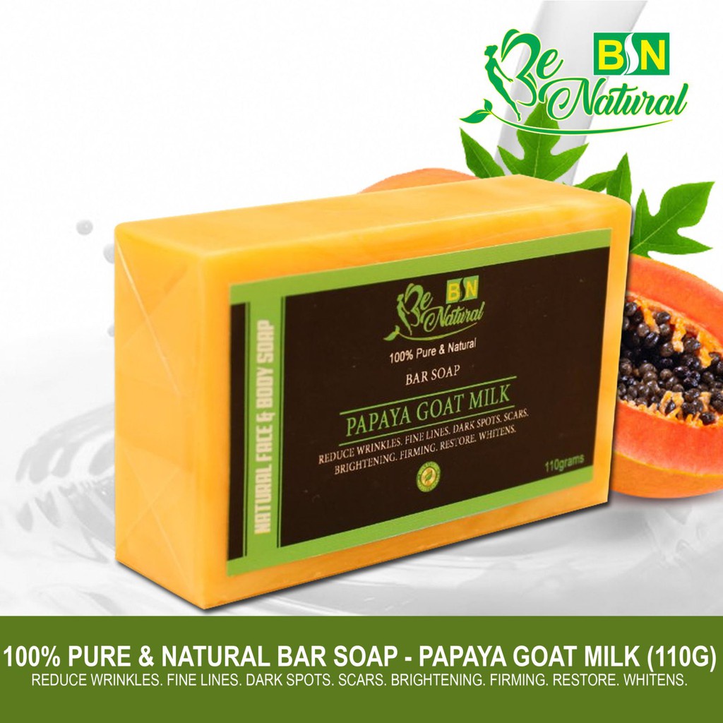 ☁ Be Natural Papaya Goat Milk Soap 100 Natural Bar Soap with Shea