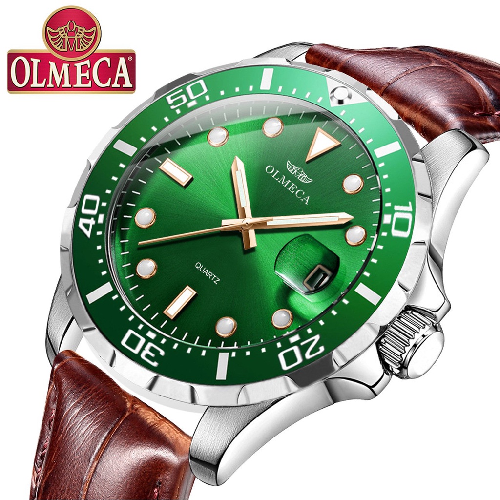 OLMECA WatchMagnifying Glass Calendar Green Submariner Waterproof ...