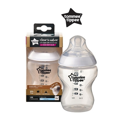 ﺴ Tommee Tippee Ctn Bottles 9oz/260ml SS Medium Flow Teats (Clear
