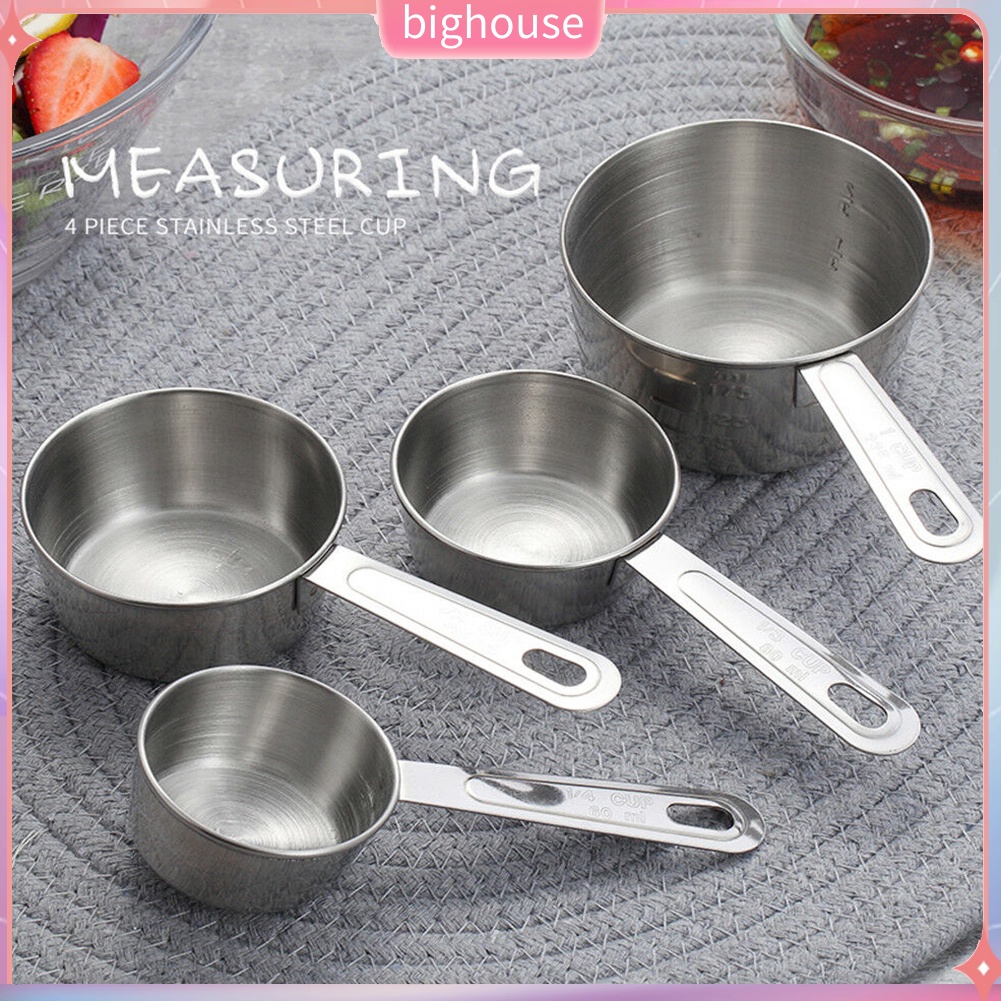 BH) 4Pcs Stainless Steel Measuring Cup Spoon Seasoning Scoop Kitchen  Cooking Tools