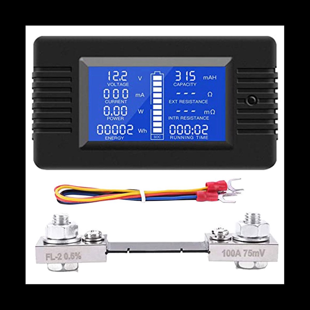 DC Battery Monitor Power Meter Ammeter Digital DC 0200V Shunt 100A
