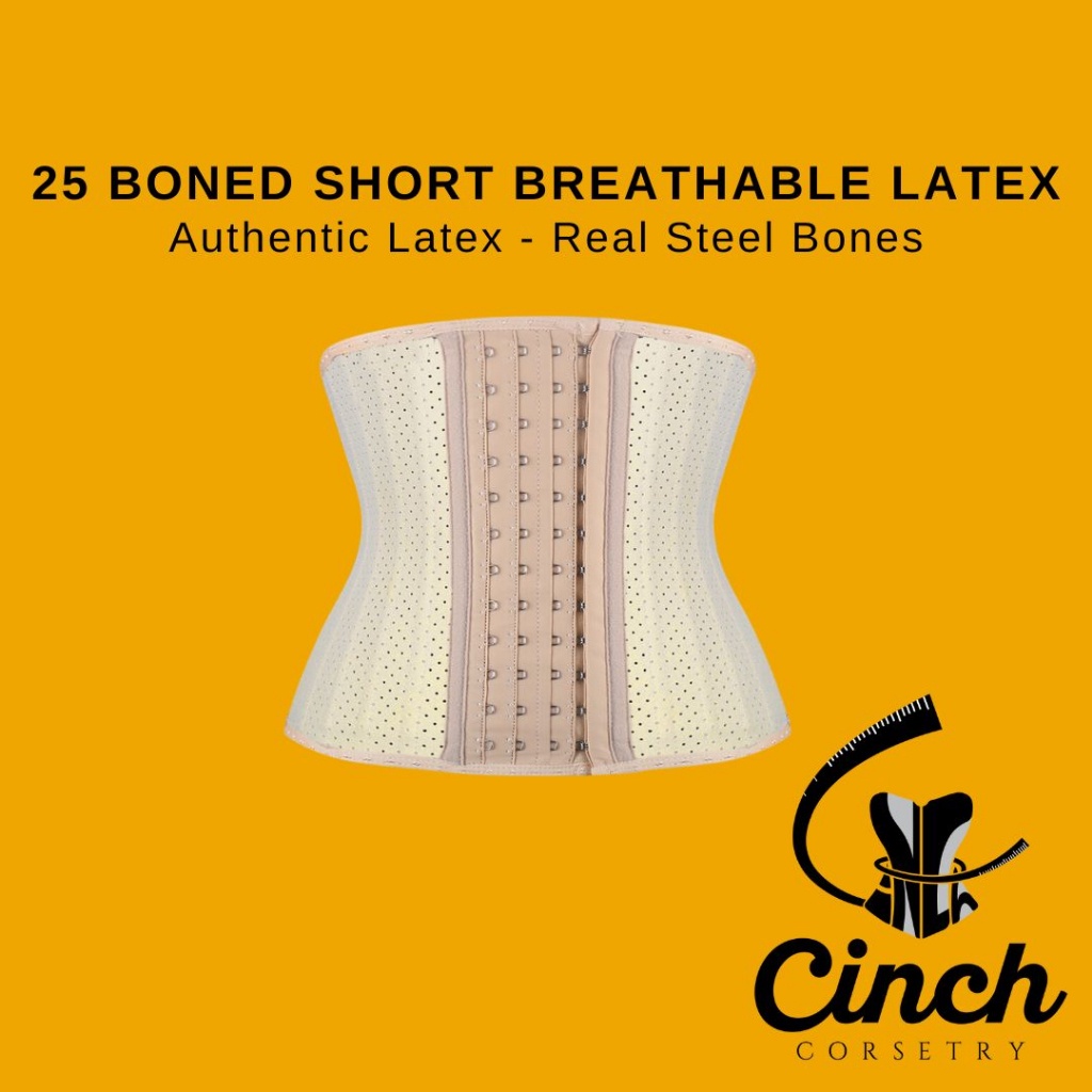 ∏⊕Cinch Waist Trainer 25 Boned 3 Row Latex SHORT BREATHABLE Corset