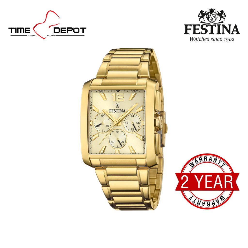 Festina Orologio Uomo Analogico Al Quarzo F20638/2, Cassa Acciaio Dorato 38mm, Quadrante Oro, Cinturino Acciaio, Impermeabile 5 Bar - 4