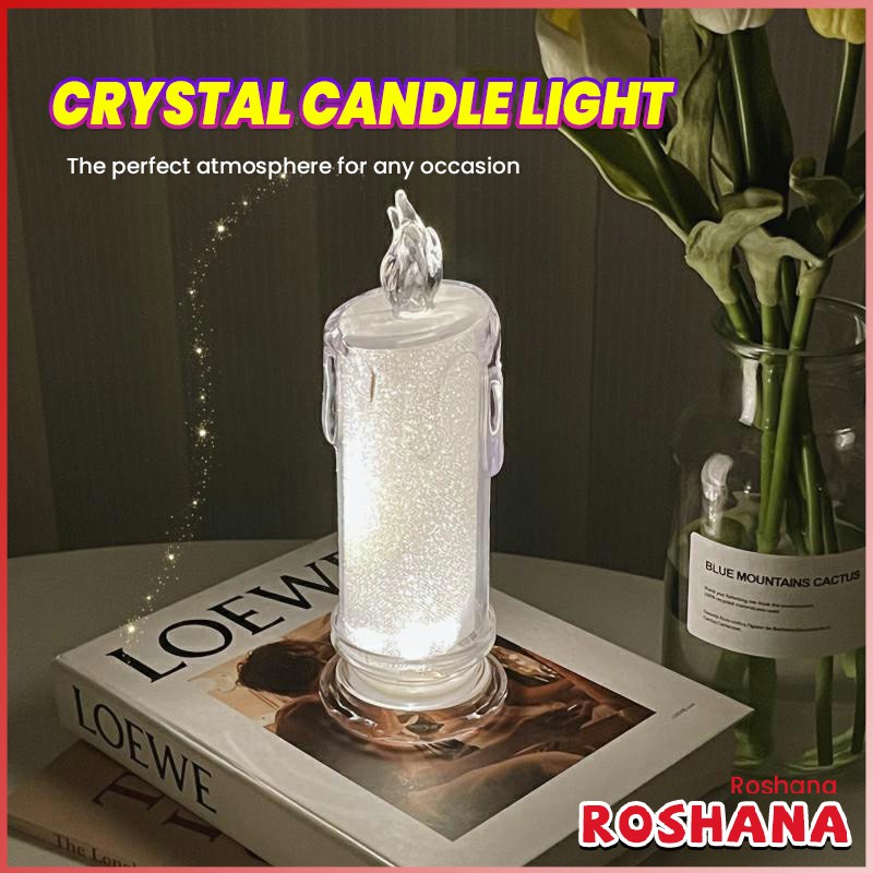 Crystal Candle Light Transparent Shell Desk Electronic Night Lamp Party