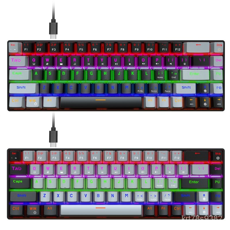 68 Mini Mechanical Keyboard RGB Backlight USB Wired Game Keyboard ...