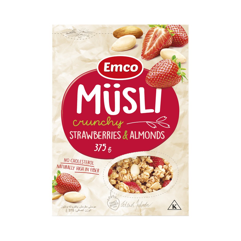 Emco Musli Crunchy Oat Cereal Strawberries & Almonds 375g Shopee