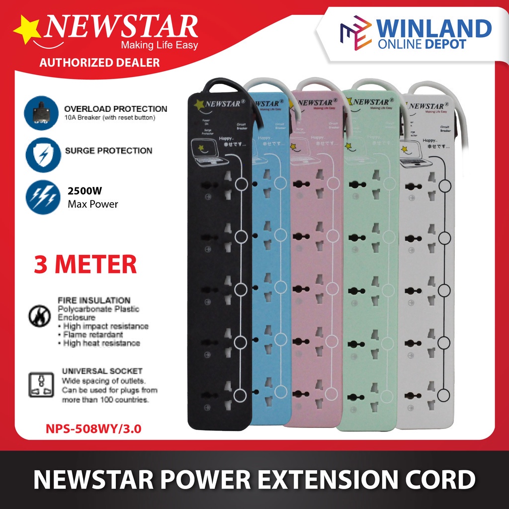 Newstar by Winland Surge Protector Extension Cord Cable Wire w/ 1 ...