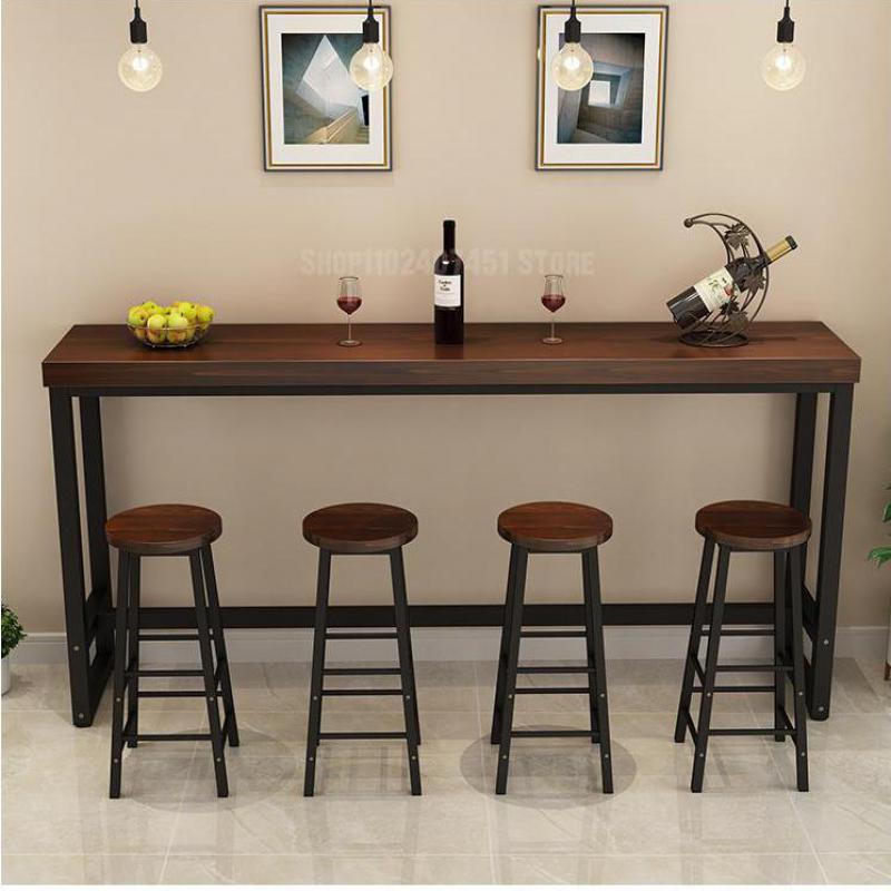 4w22 Iron solid wood home bar table against wall long table high table ...