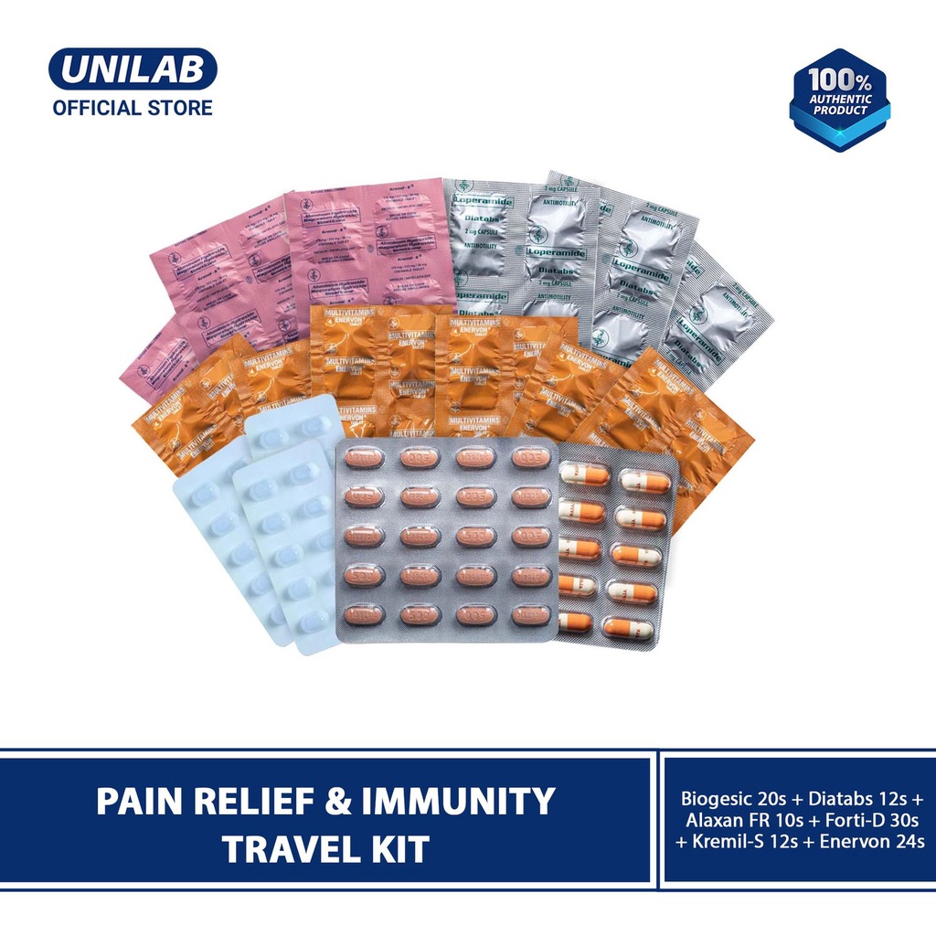 PAIN RELIEF & IMMUNITY TRAVEL KIT Biogesic, Alaxan FR, Diatabs, Kremil