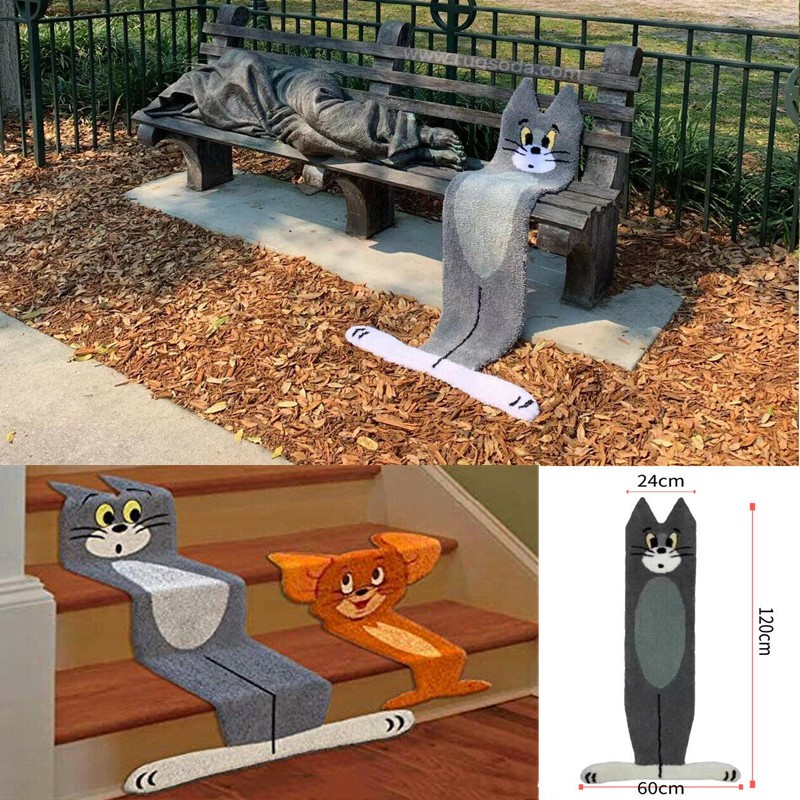 Cartoon Cat Rug for Stairs Staircase Flat Super Soft Water