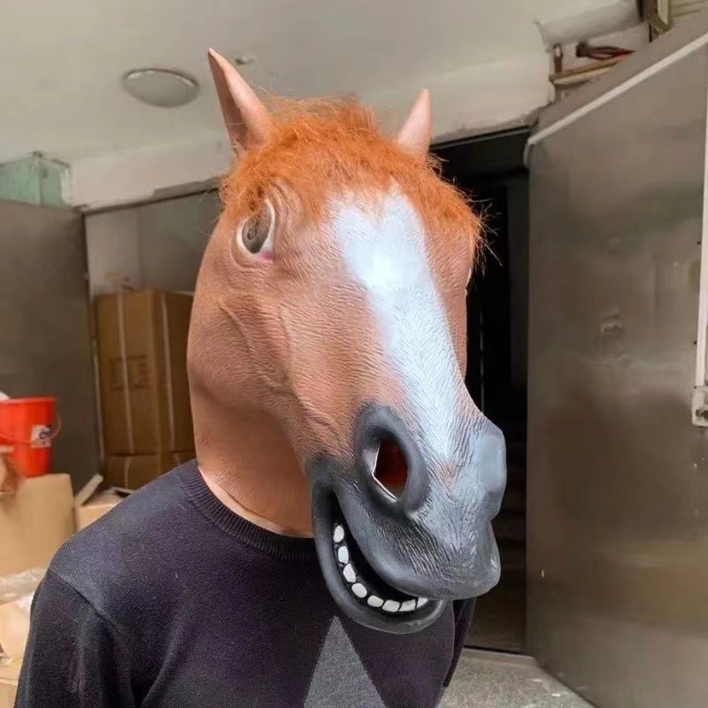 Funny Horse Mask Cosplay Cat Donkey Latex Full Face Animal Helmet