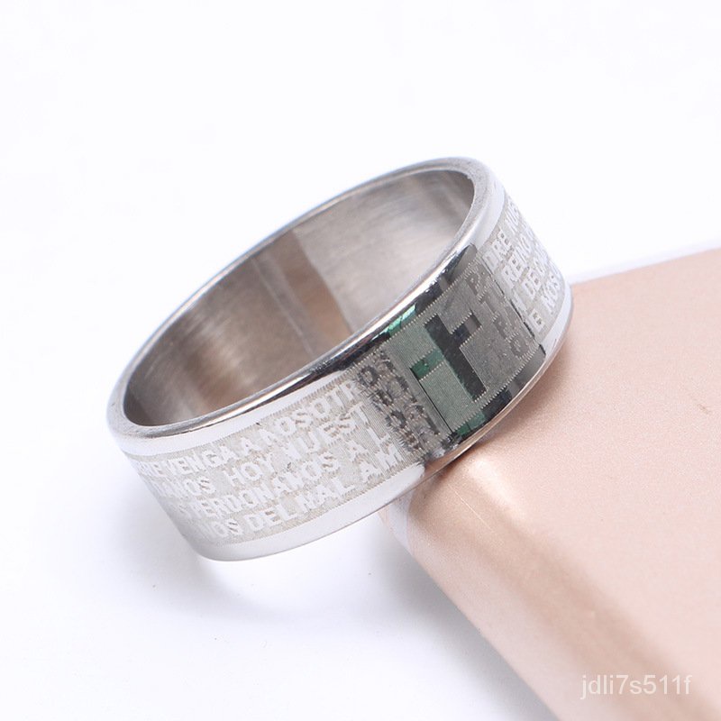 Stainless Steel Silver Color Jesus Cross Ring Letter Bible Prayer ...
