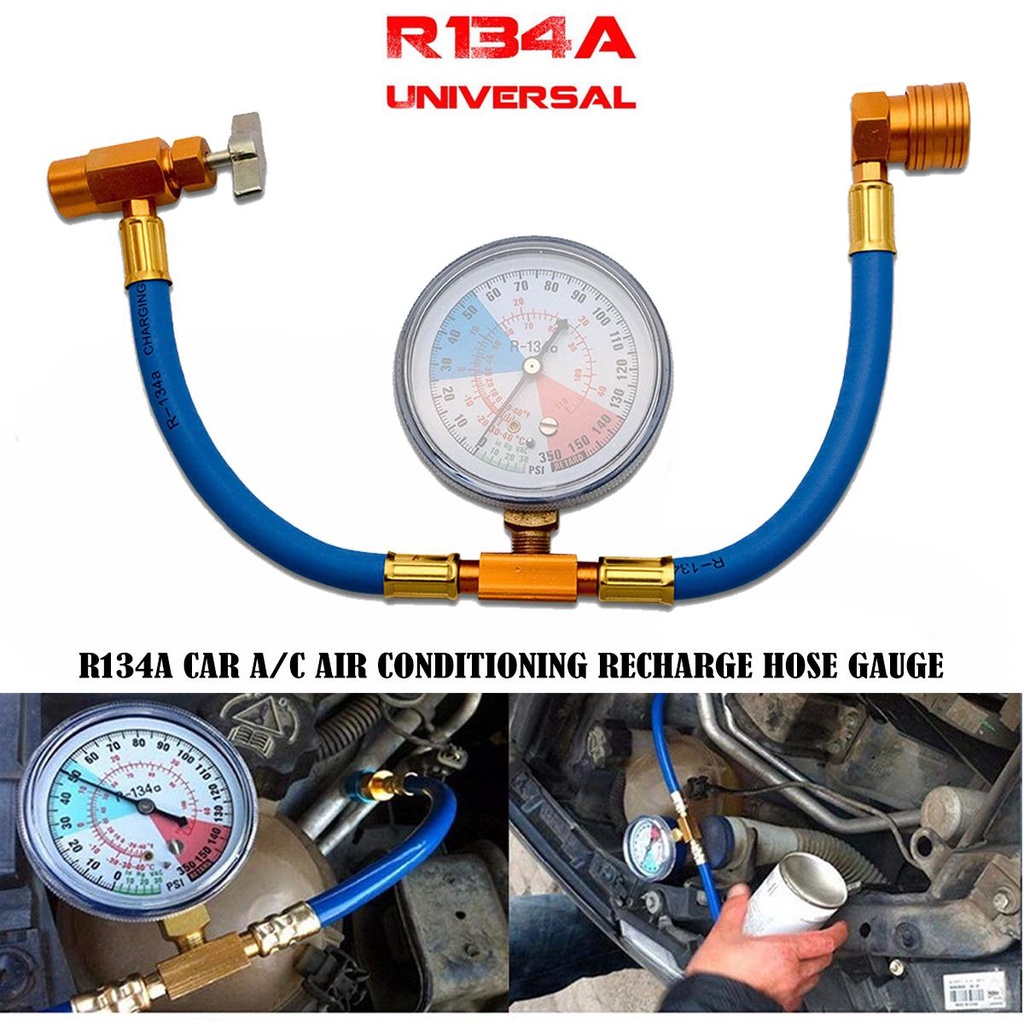 350PSI R134A Car Air Conditioning Recharge Refrigerant Pipe Gauge Valve