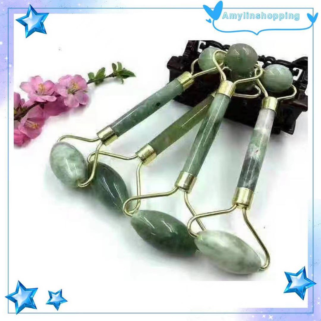 COD Jade Stone Roller Scrapping Face Massage Tool Kit Natural Green